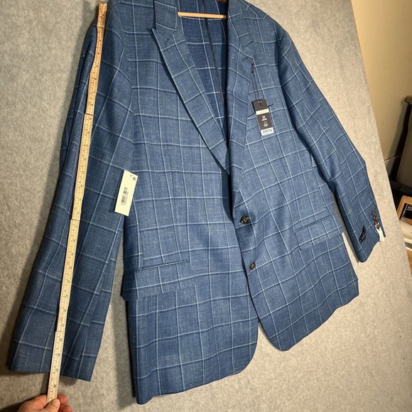 Stafford Blazer Mens 54R Blue Plaid Linen Classic Fit Sports Coat Jacket Preppy - Picture 2 of 15